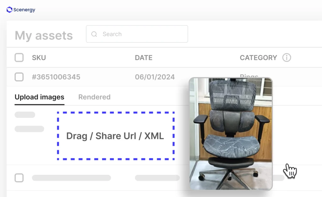 CRM screenshot of a user uploading product image of an office chair