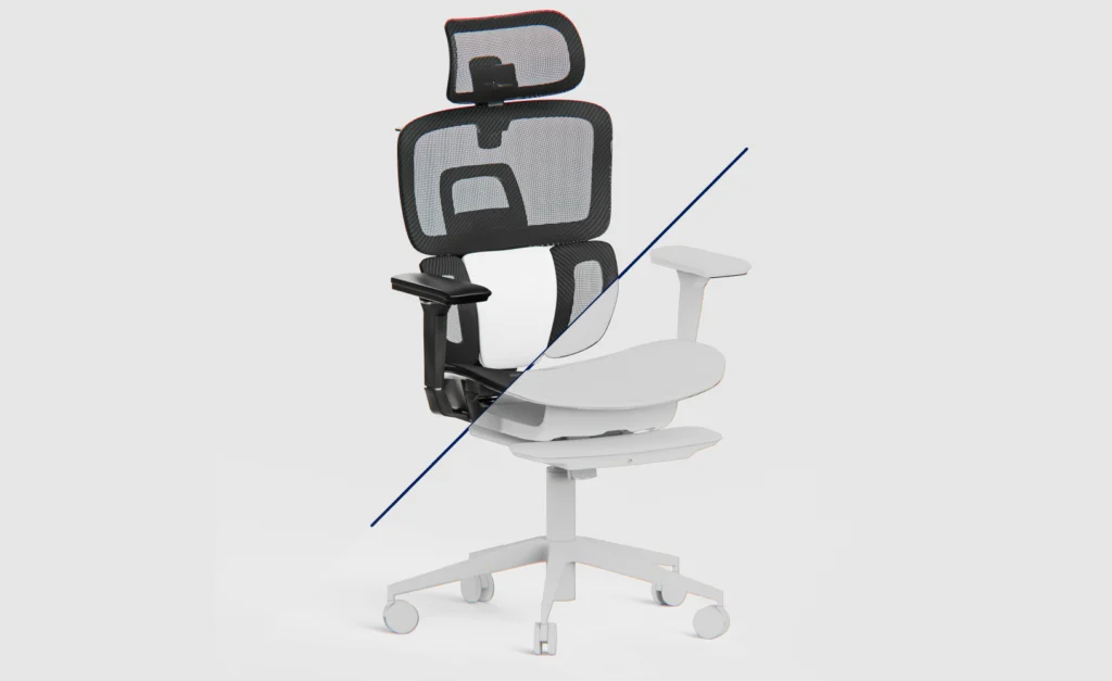 a 3D model render of a custom office chair