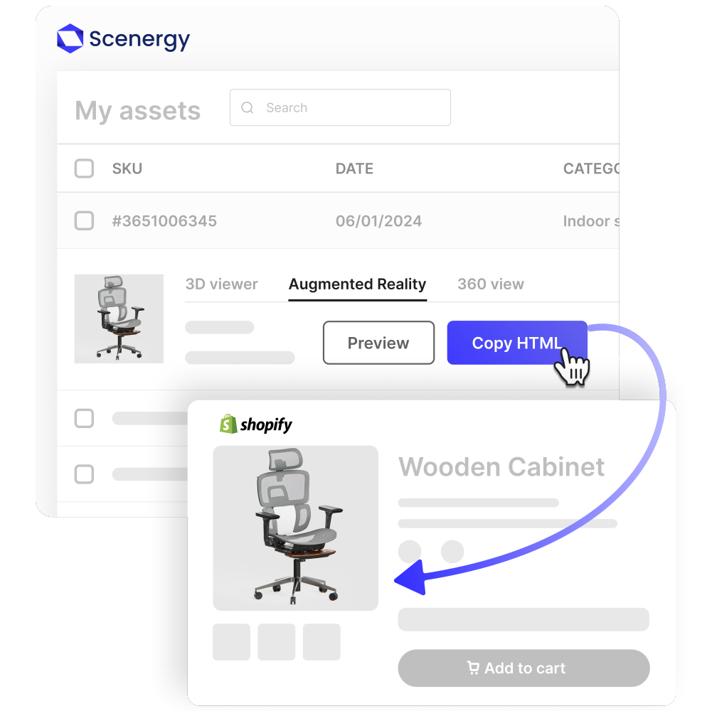 screenshot of a platform to manage products with augmented reality features.