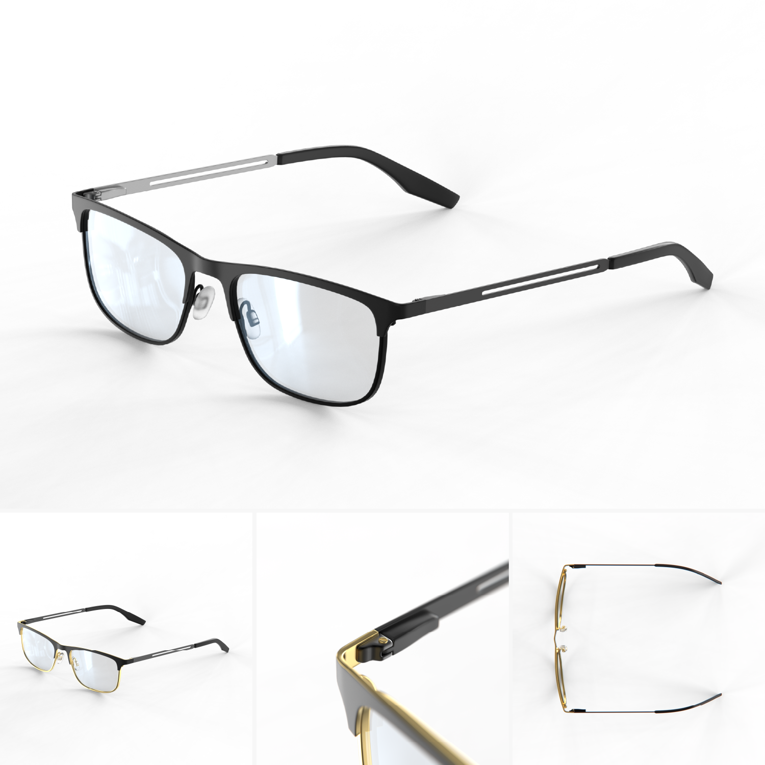 collage of 3d product renders of reading glasses