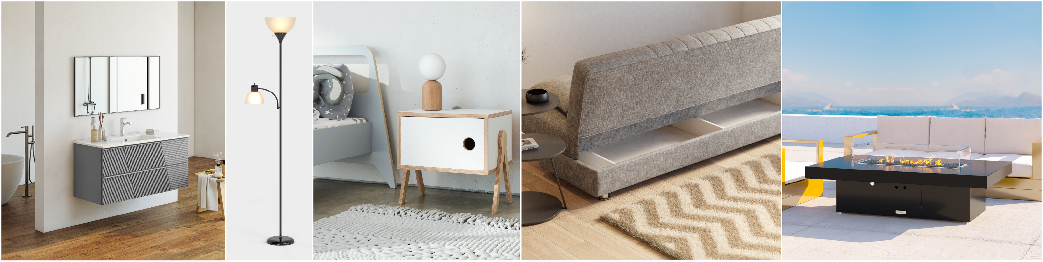 a collage of 3d product renders mainly home goods