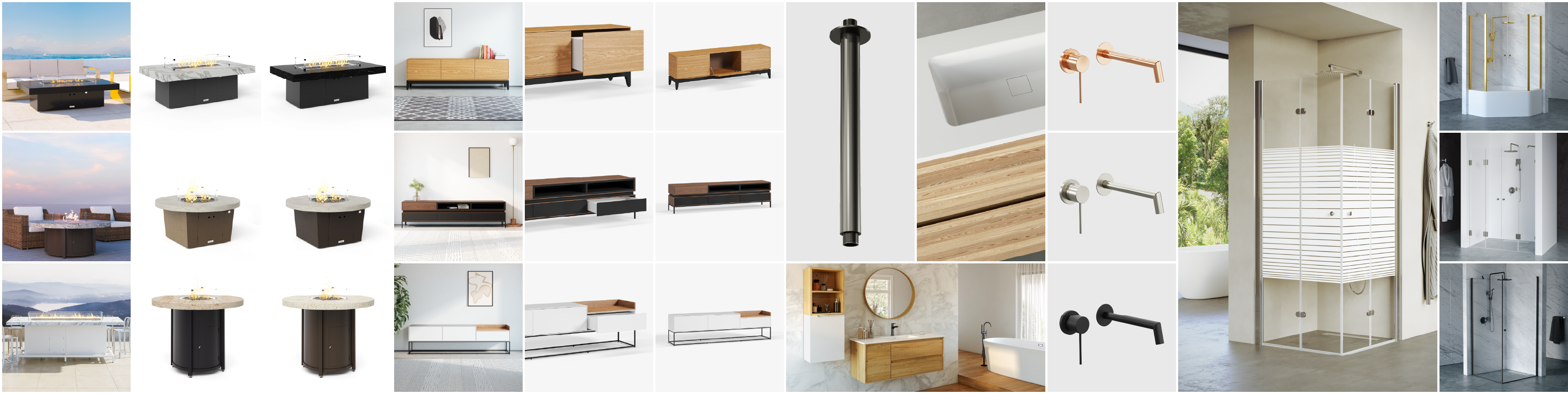 a collage of 3d products renders mainly hardware furniture